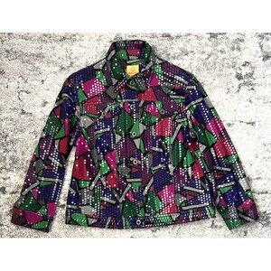 Ruby Rd. Multicolor Abstract Print Sequin Button Up Long Sleeves Jacket Size 10